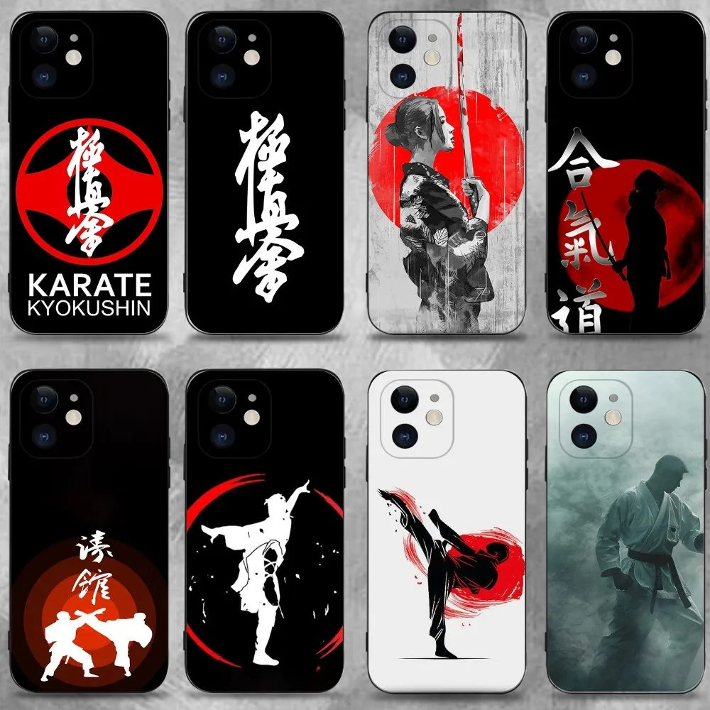 

Kyokushin Karate Symbol Phone Case For iPhone 16,15,14,13,12,11 Plus,Pro Max,XS,X,XR,SE,Mini,8,7,Soft Silicone Black Cover