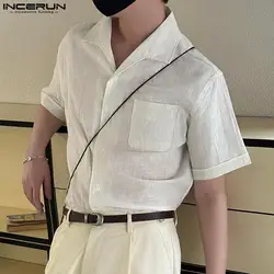 INCERUN Tops 2024 Korean Style Fashion New Men's Solid All-match Shirt Casual Streetwear Simple Lapel Short Sleeved Blouse S-5XL