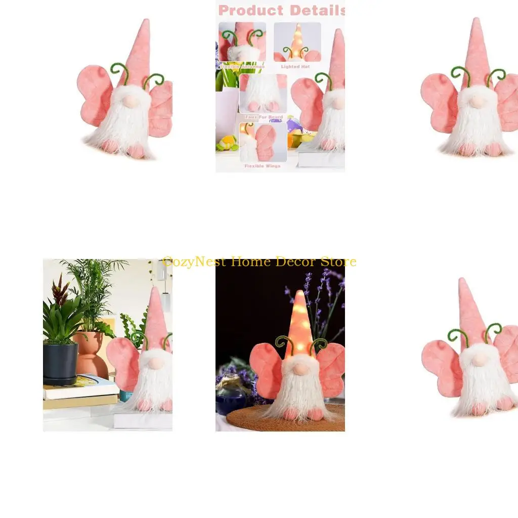 92MF Butterfly Gnomes Plush,Handmade Tomte Swedish Gnomes Scandinavian Figurine