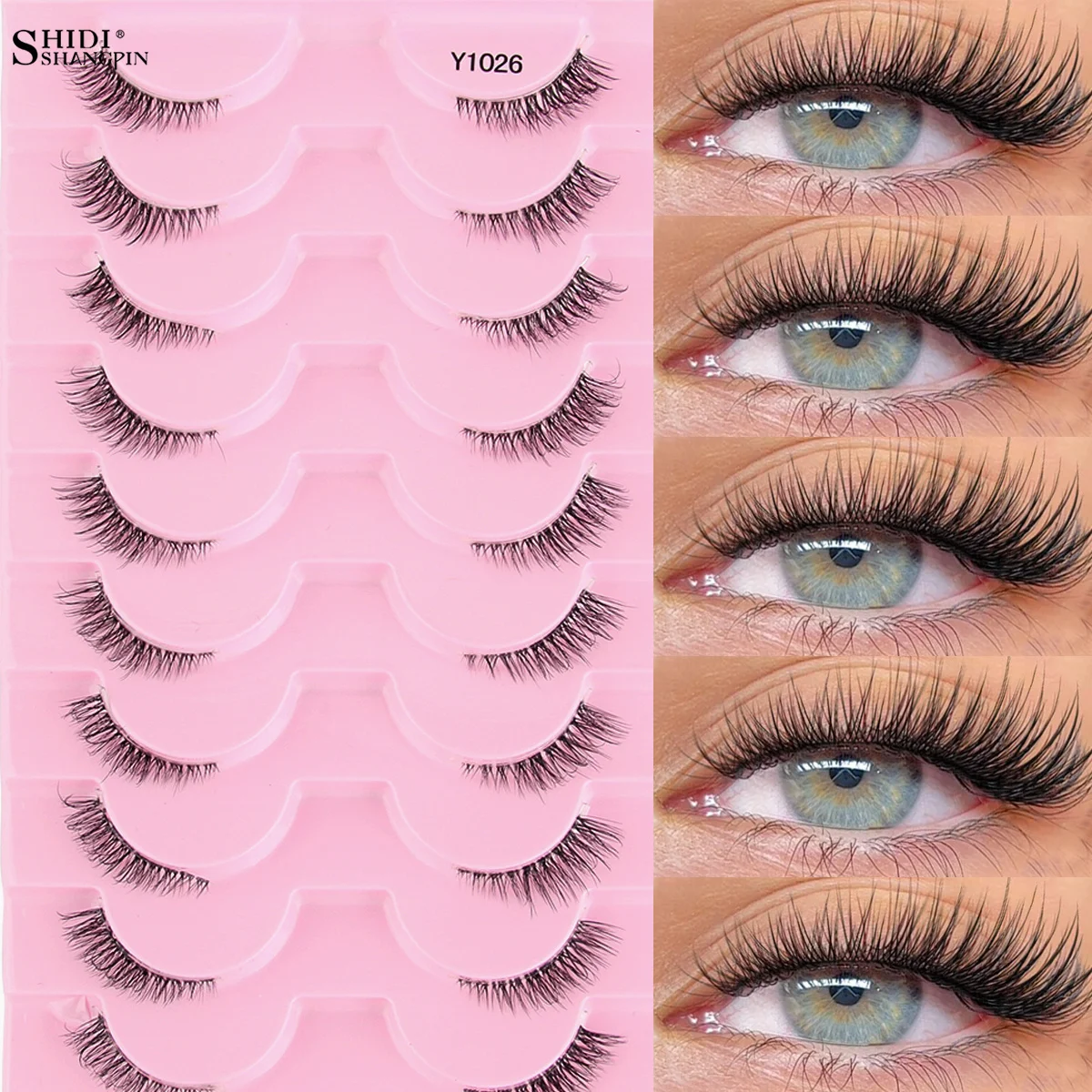 نصف جلدة وهمية المنك الطبيعي قصيرة القط العين الرموش الصناعية رقيق مجنح ثلاثية الأبعاد المنك الثعلب جلدة ماكياج رمش تمديد فو Cils