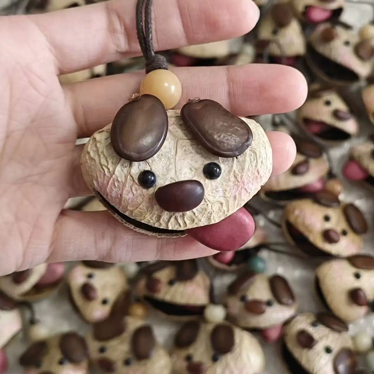 Fruit shell wind chime puppy wagging tongue handmade car pendant plant seed bag hanging decoration ringing bell give to friends