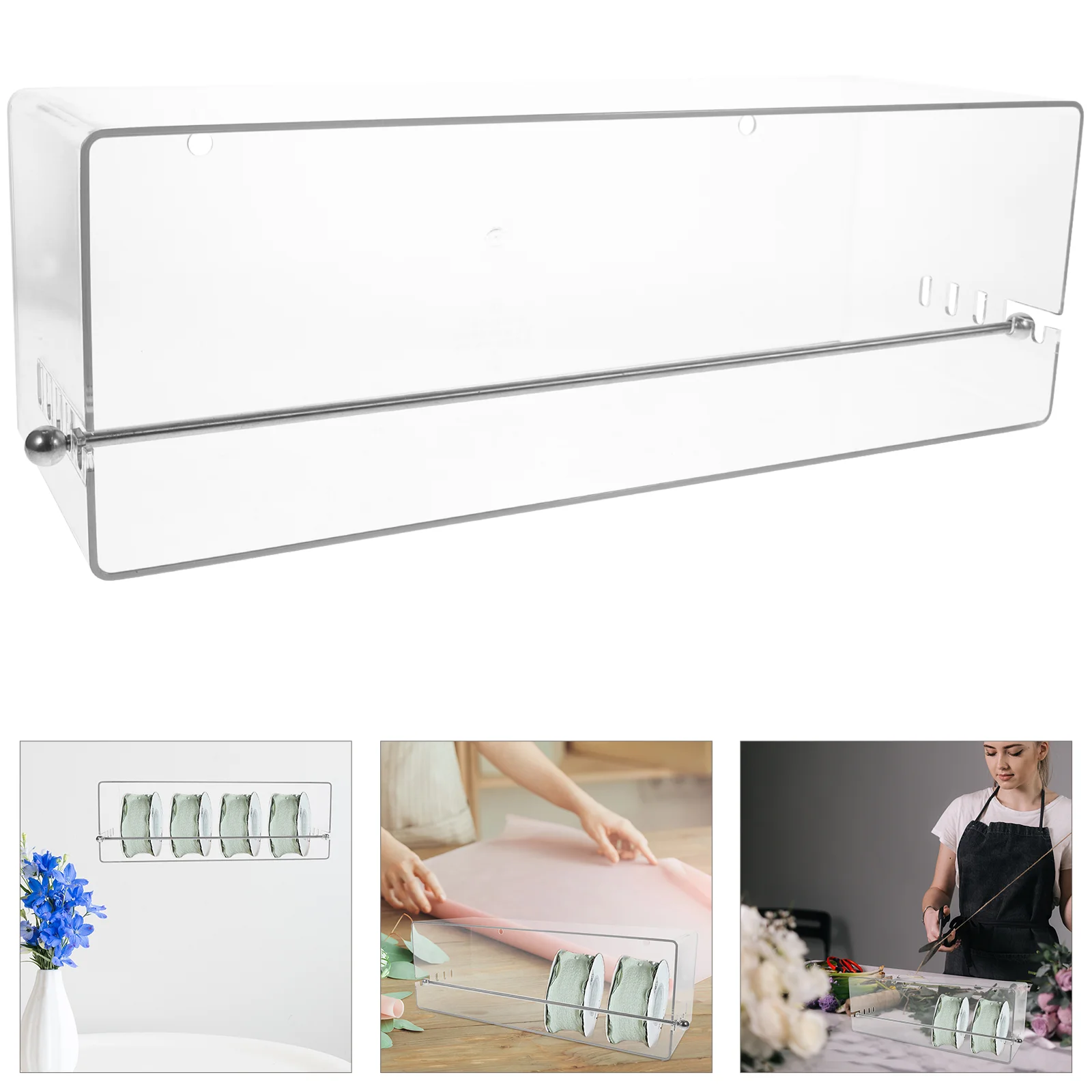 

Clear Plastic Ribbon Wall Shelves Gift Holder Craft Storage Organizers Wooden Rack