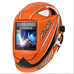 HITBOX Welding Helmet ​Auto Darkening Large Viewing Screen Hood Solar Lithium 4 Arc Sensor TIG MIG Arc Grinding Welder Mask