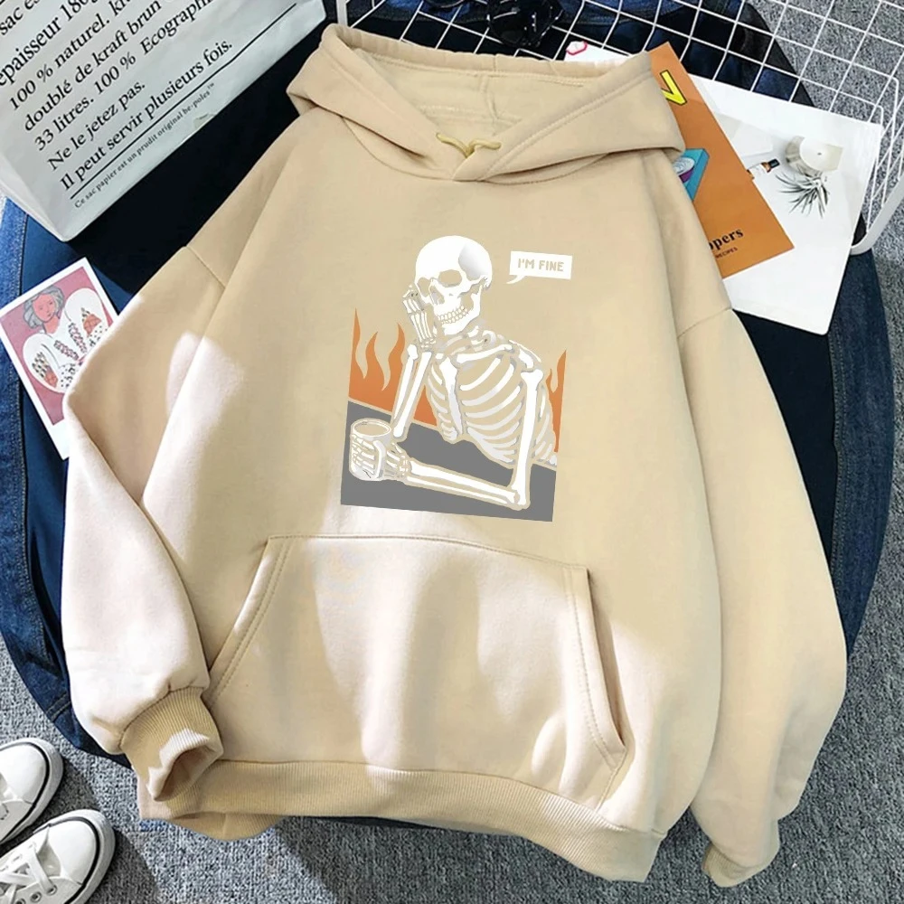 Squelettes dans la méditation et garder seul imprimer femmes à capuche mode ajustement sweat décontracté polaire à capuche automne survêtement vêtements