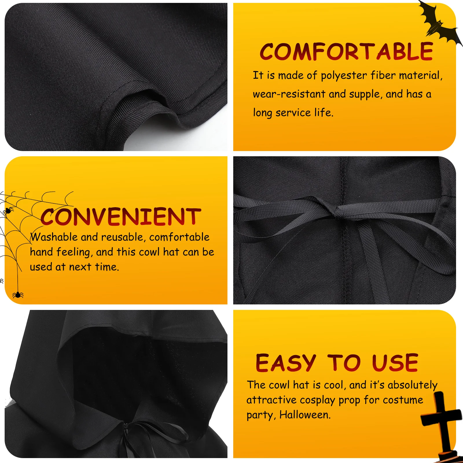 قبعة ساحرة بغطاء للرأس من العصور الوسطى لحفلات الهالوين التنكرية، إكسسوار مقاس واحد يناسب معظمها مقاومة للرياح وقابلة للتنفس وقابلة للغسل #1