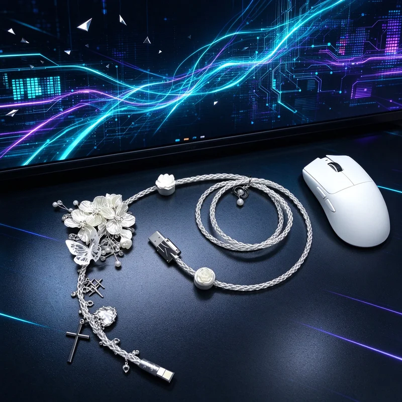 Butterfly Series 2-in-1 Aviator Cable 1.3m Full Segment Illumination 8k Mechanical Keyboard Cable  Desktop Decoration Accessorie