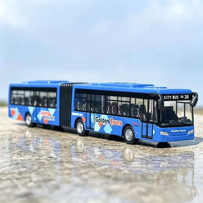 Alloy Electric Tour Traffic Bus Passenger Vehicle Car Model Diecast Metal City Extended Double Section Bus Model Simulation Gift