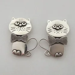 Charm Silver Color Cat Animal Bow Knot Luxury Earrings for Women Dangle Jewelry