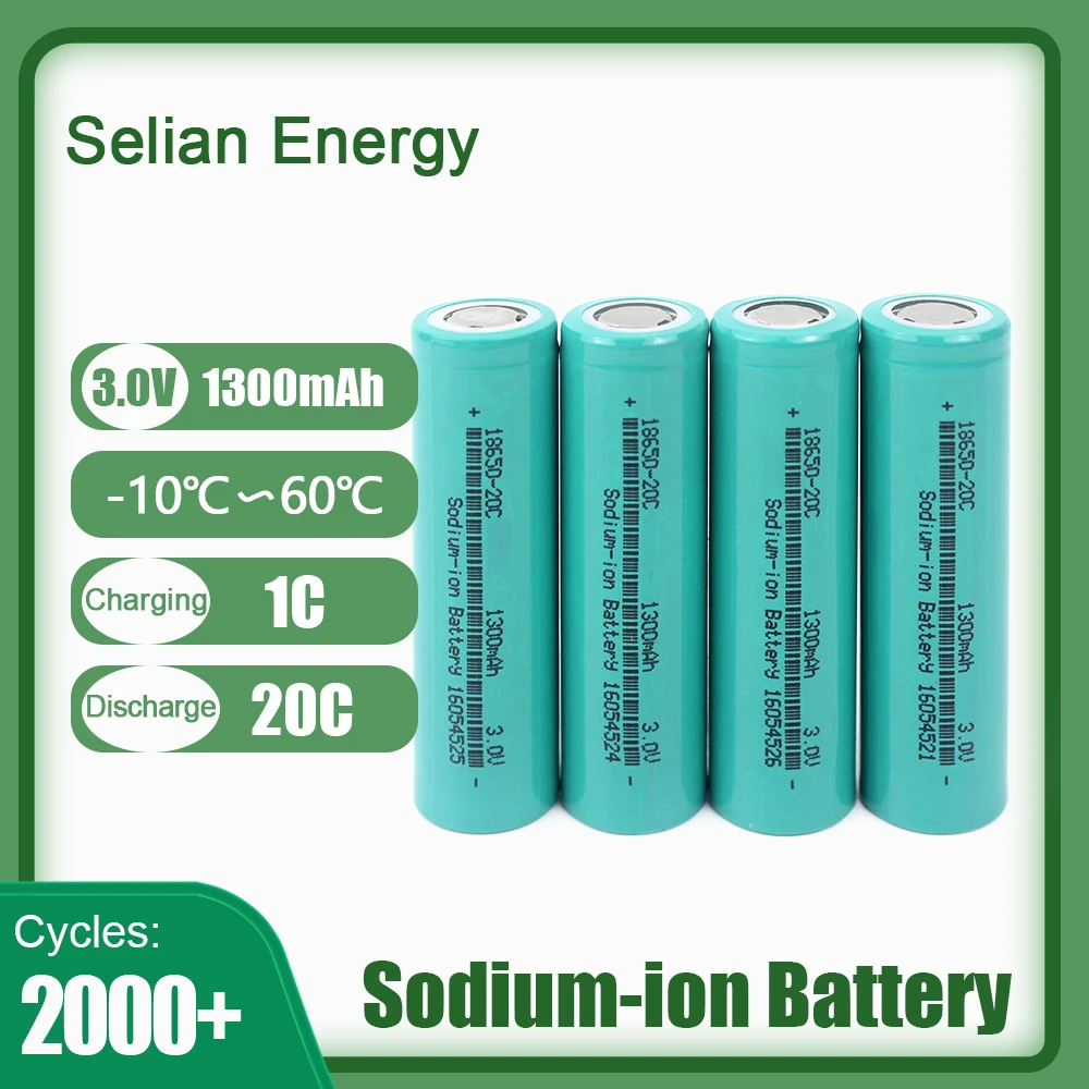 18650 Sodium Battery 3V 1300mAh SIB Rechargeable Batteries 20C High Rate NA-ion Cell 2000+Cycles For DIY 12V 24V 48V