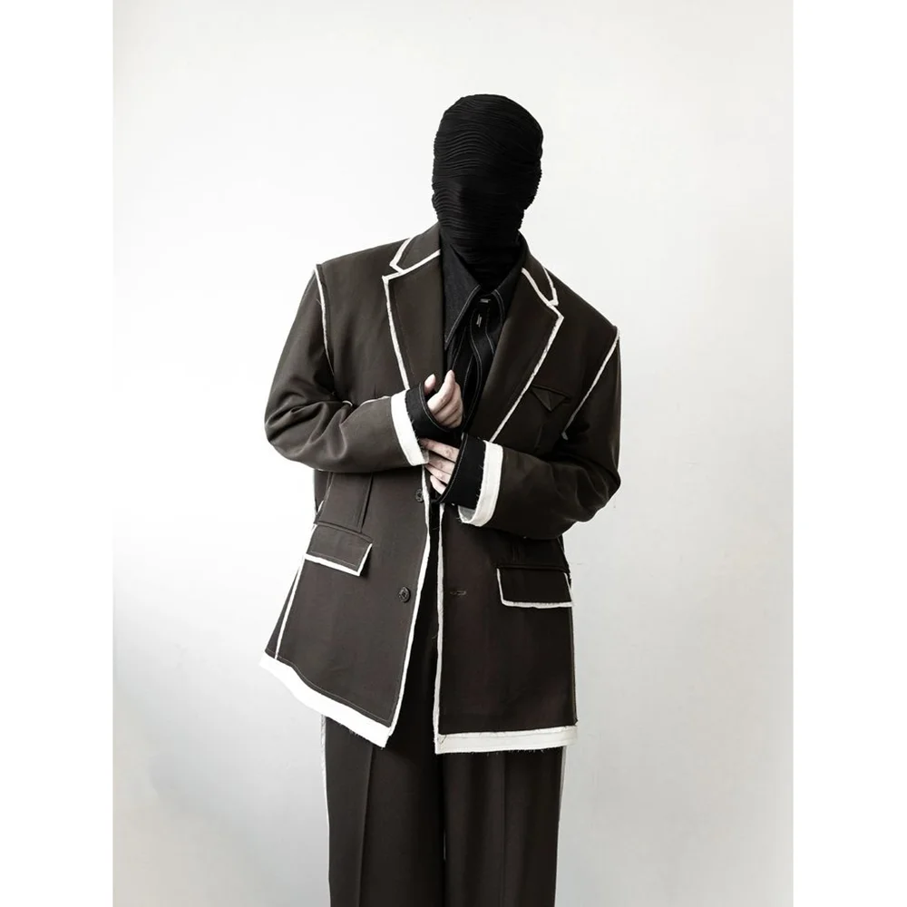 Customized Single Breasted Peaked Lapel Patchwork Men Suit Two Pieces (Jacket+Pants) Outfits Casual Clubbing Party Shopping Sets