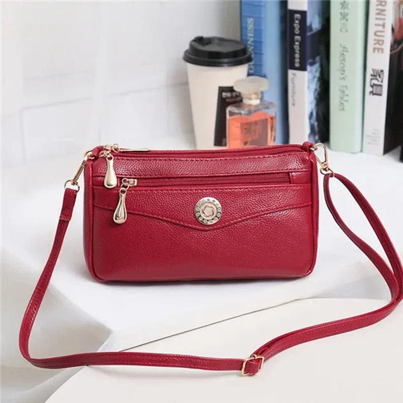 Small Fashion Shoulder Bags for Women Soft Leather mama Handbags Crossbody Messenger Bag Purse Solid Color Clutch