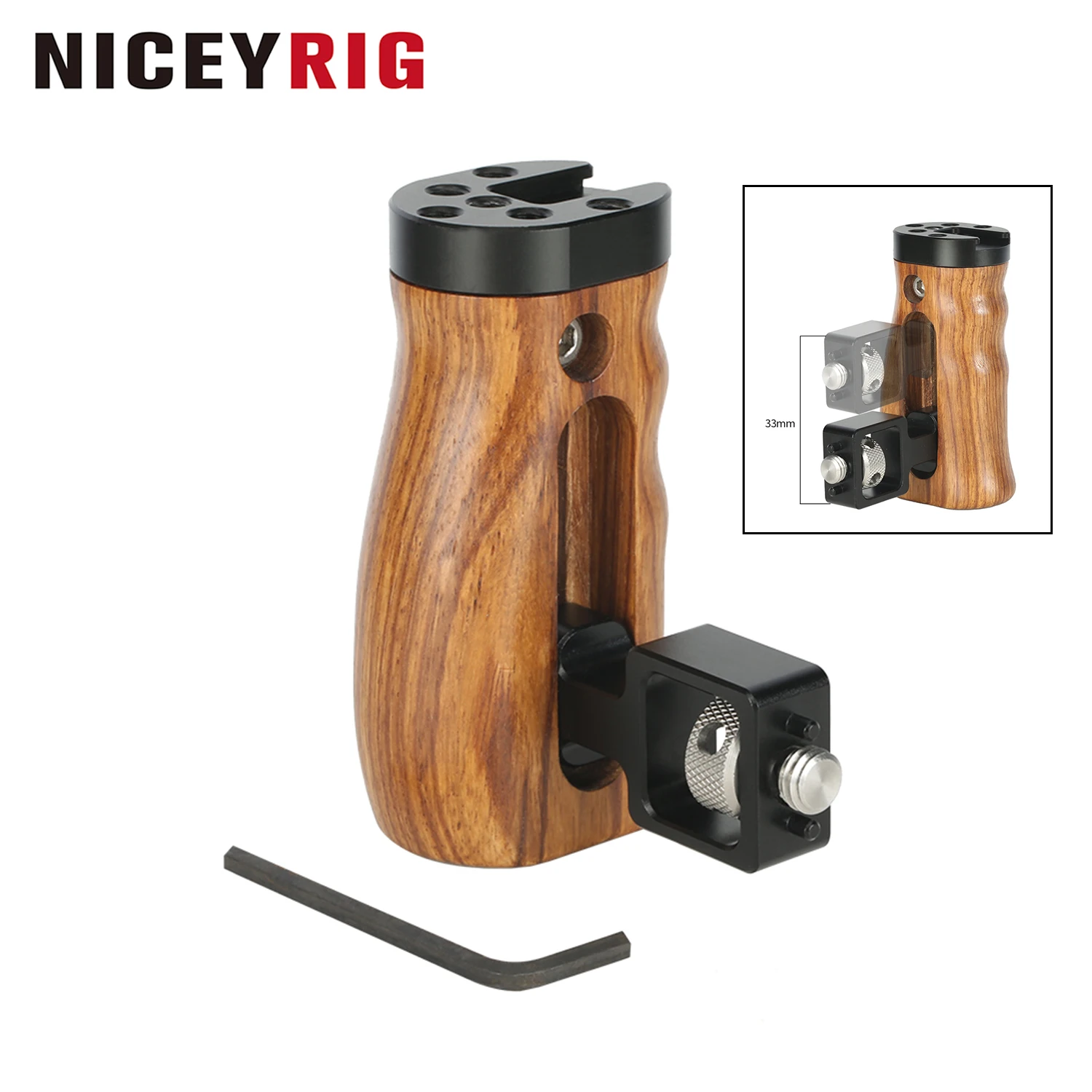 

NICEYRIG Wooden Side Handle for ARRI Locating Pin Adjustable Universal Left & Right Grip for DSLR Camera Cage Rig