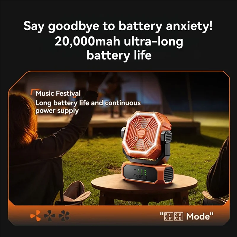 

Latest LED Light 20000Mah Outdoor Fan, Automatic Head Shaking, 3-Speed, Remote-Controlled, Rechargeable Camping Desk Fan