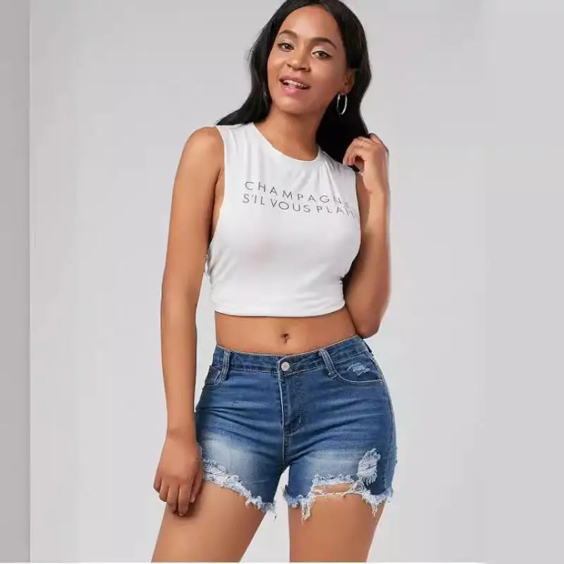 Y2K Ripped Denim Shorts High Waisted Slimming Horse Chestnut Tassel Versatile for Women Summer