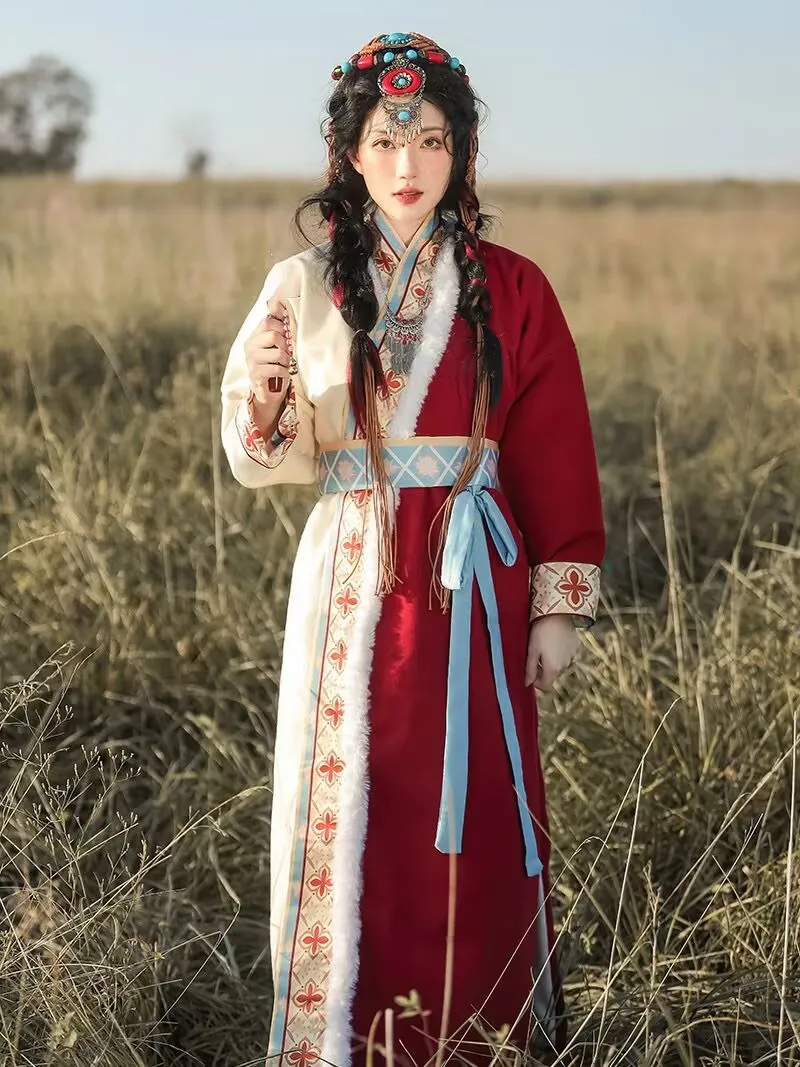 

Новый женский тибетский костюм 2026 года для путешествий по Юньнани, Лицзяну, Тибету, для фотосъемки в этническом стиле, для портретной съемки в путешествиях, тибетская одежда