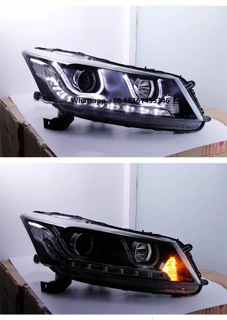 

pair of LED Headlight for Accord 8th Xenon DRL Daytime Running Light Yellow turn signal Автомобильные лампы