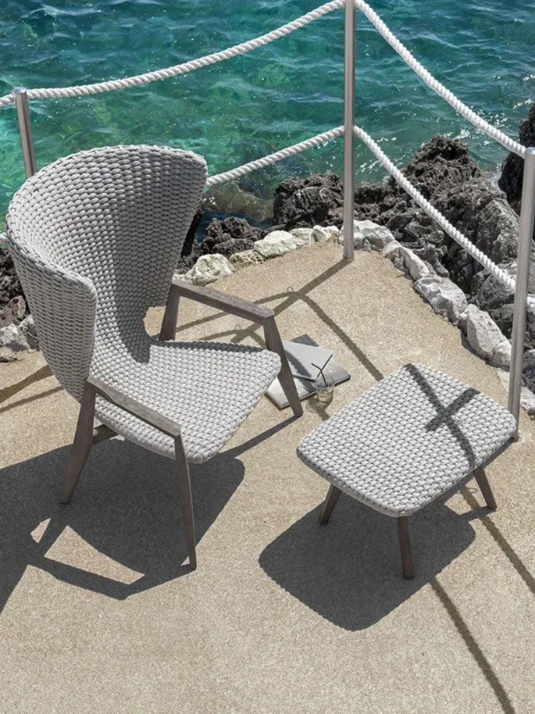 Outdoor Solid Wood Rope Woven Leisure Chair Pedal Sun Protection Modern Minimalist Outdoor Outdoor Garden Leisure Rattan Chair