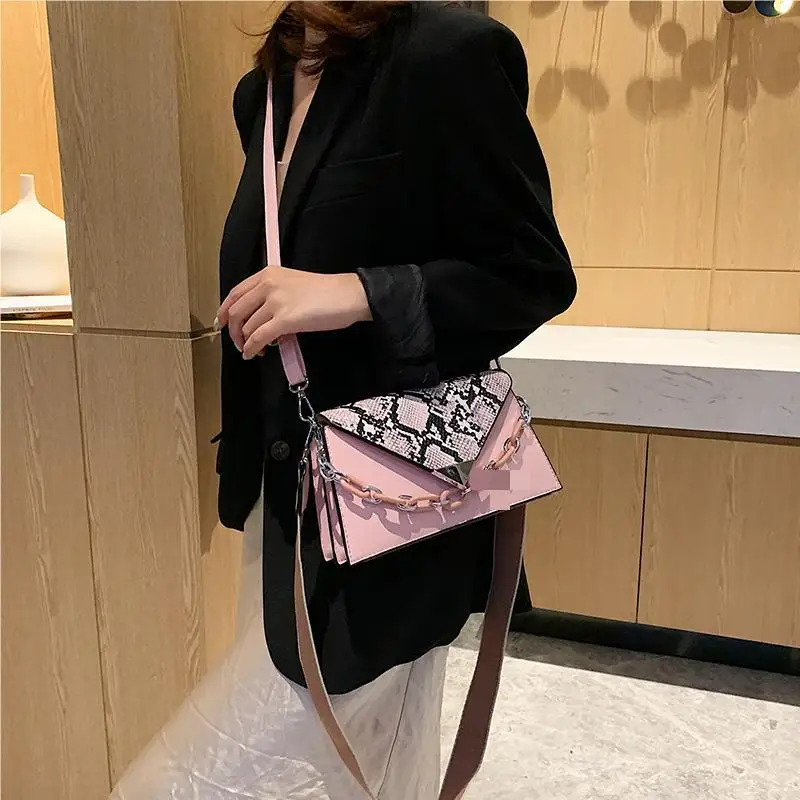 العصرية 2025 المرأة حقيبة ساعي الكورية التباين الألوان الأفعى نمط حقيبة كتف متوسطة متعددة الاستخدامات Crossbody مع فتحة الهاتف #4