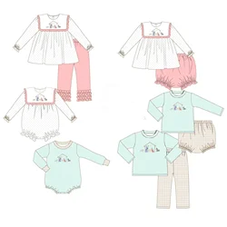 Boutique children set long-sleeved elastic lace cartoon horse sheep print trousers lace girls boy plaid trousers set baby romper