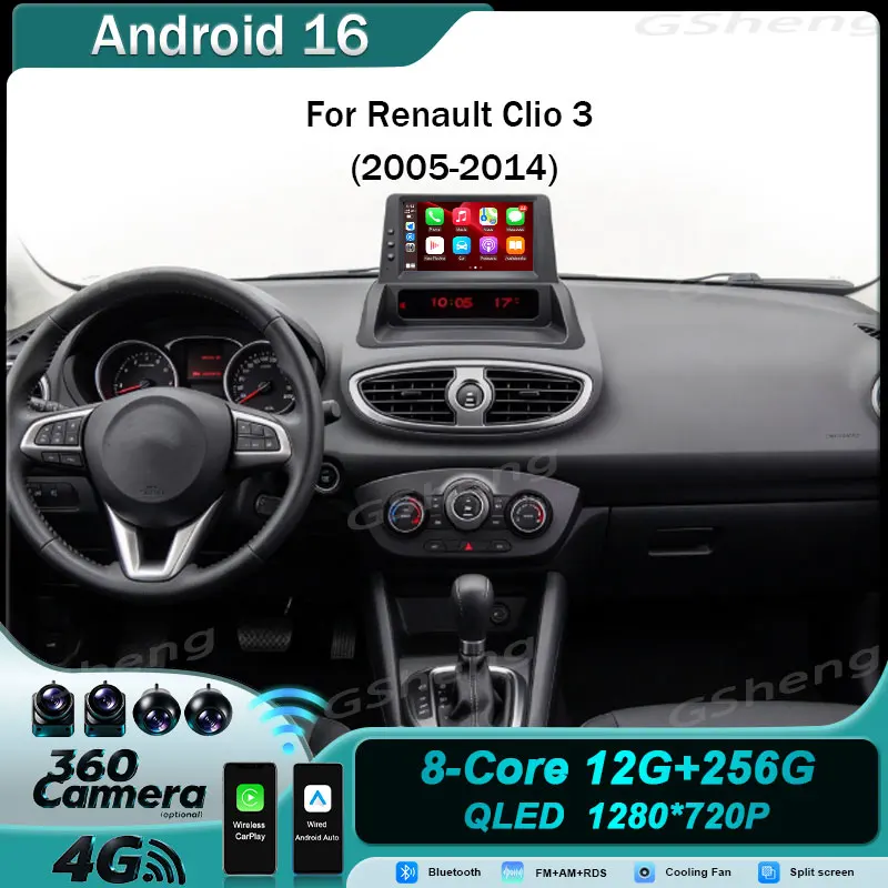7'' Android 16 Car Radio for Renault Clio 3 2005-2014 Wireless Carplay Android Auto GPS Navigation Bluetooth Wifi FM Multimeda