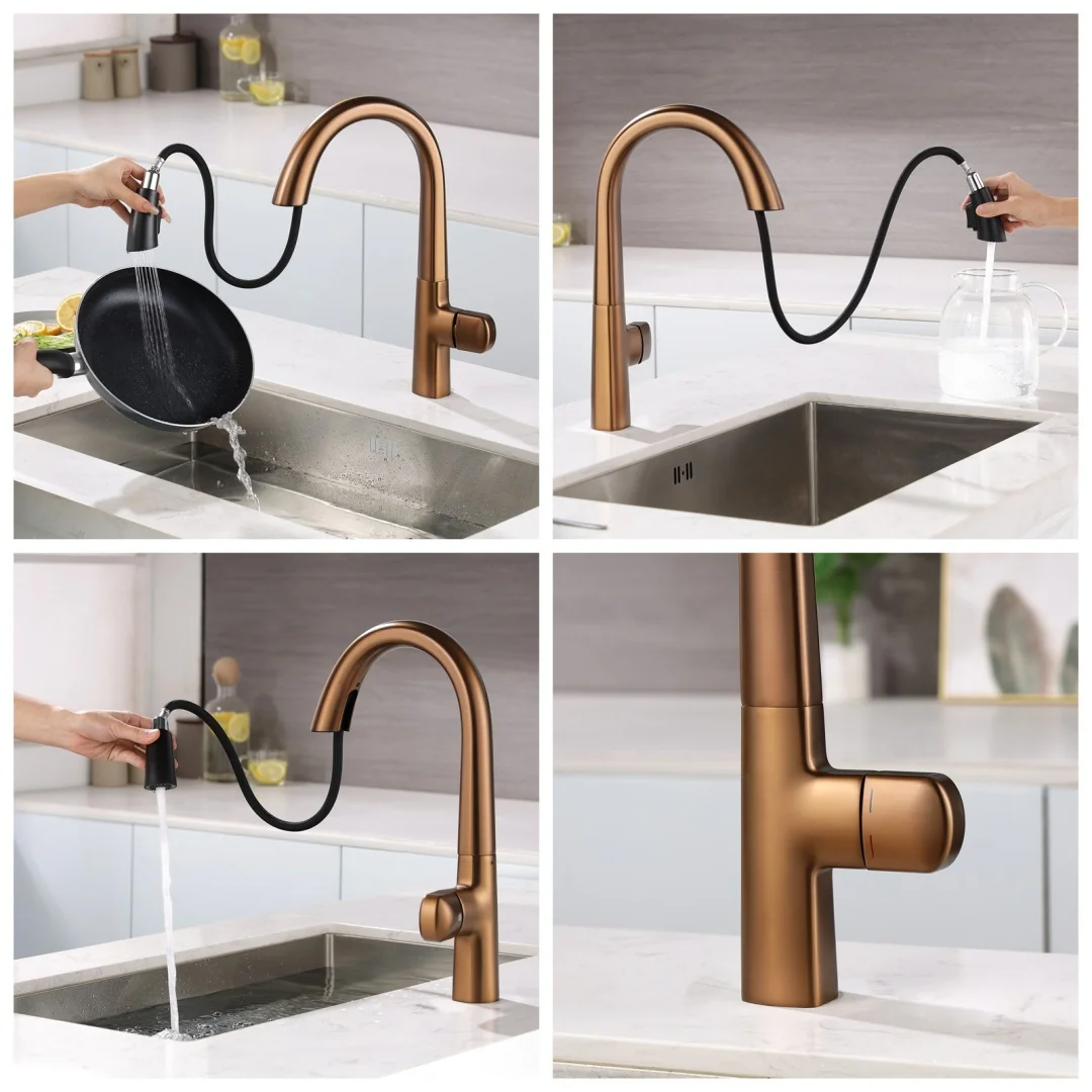 Brushed Rose Gold Pull Out  Faucets Brass Black Sink Faucet Brass Sink Tap