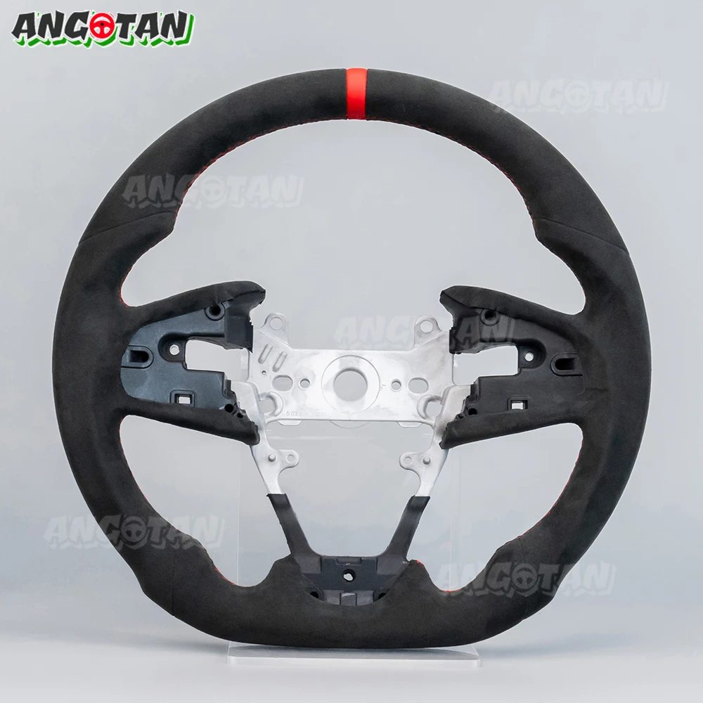 

HANDCRAFTED FLAT-BOTTOM SUEDE Steering Wheel for Honda Civic 10th gen 2016-2021 Type-R Car Alcantara Leather Steering Wheel