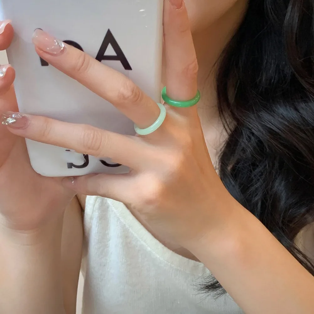 French Plastic Resin Ring Transparent Round Acetic Acid Finger Ring Glass/Lucite Geometric Korean Style Accessories Lady