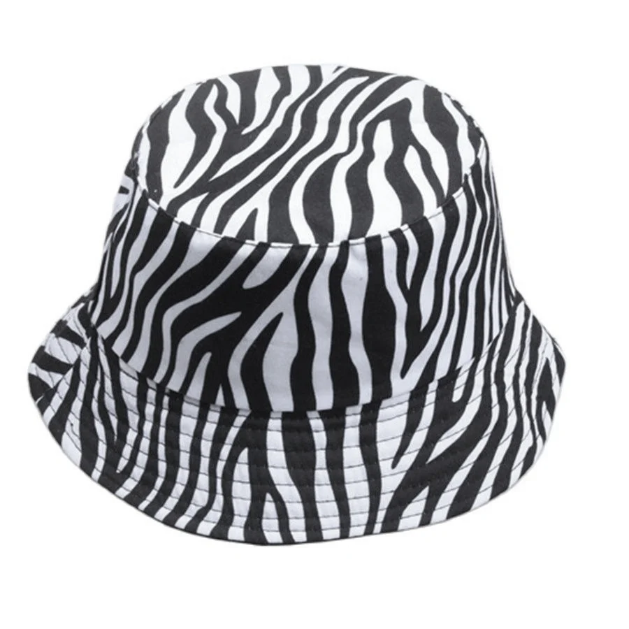 Japanese Korean Style Unisex Cotton Fisherman Caps Zebra Pattern Outdoor Summer Sun-Proof Panama Bucket Hat Youth Fashion