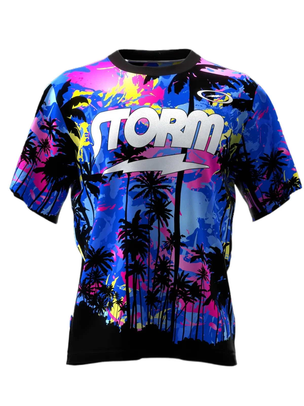 Athletic Crewneck T-Shirt, STORM Tropical Sport Motif Print, Clean Cut Design, Quick Dry Breathable Cloth for City Wandering