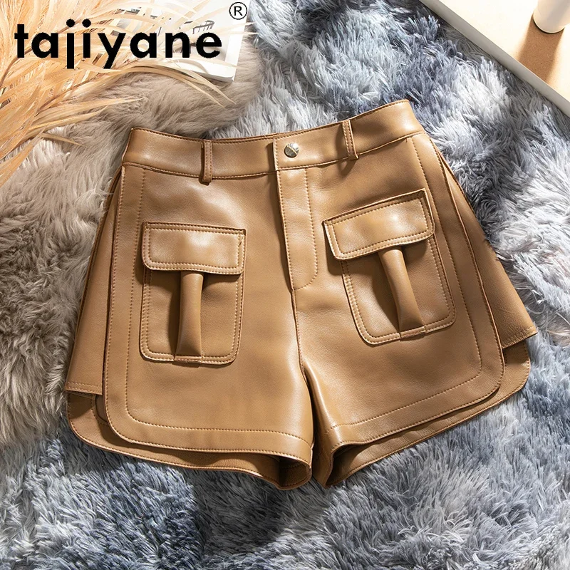 Tajiyane Summer Women's Shorts Real Sheepskin Wide Leg Trousers Oversize Genuine Leather Shorts Female Mujer Pantalones TN2361