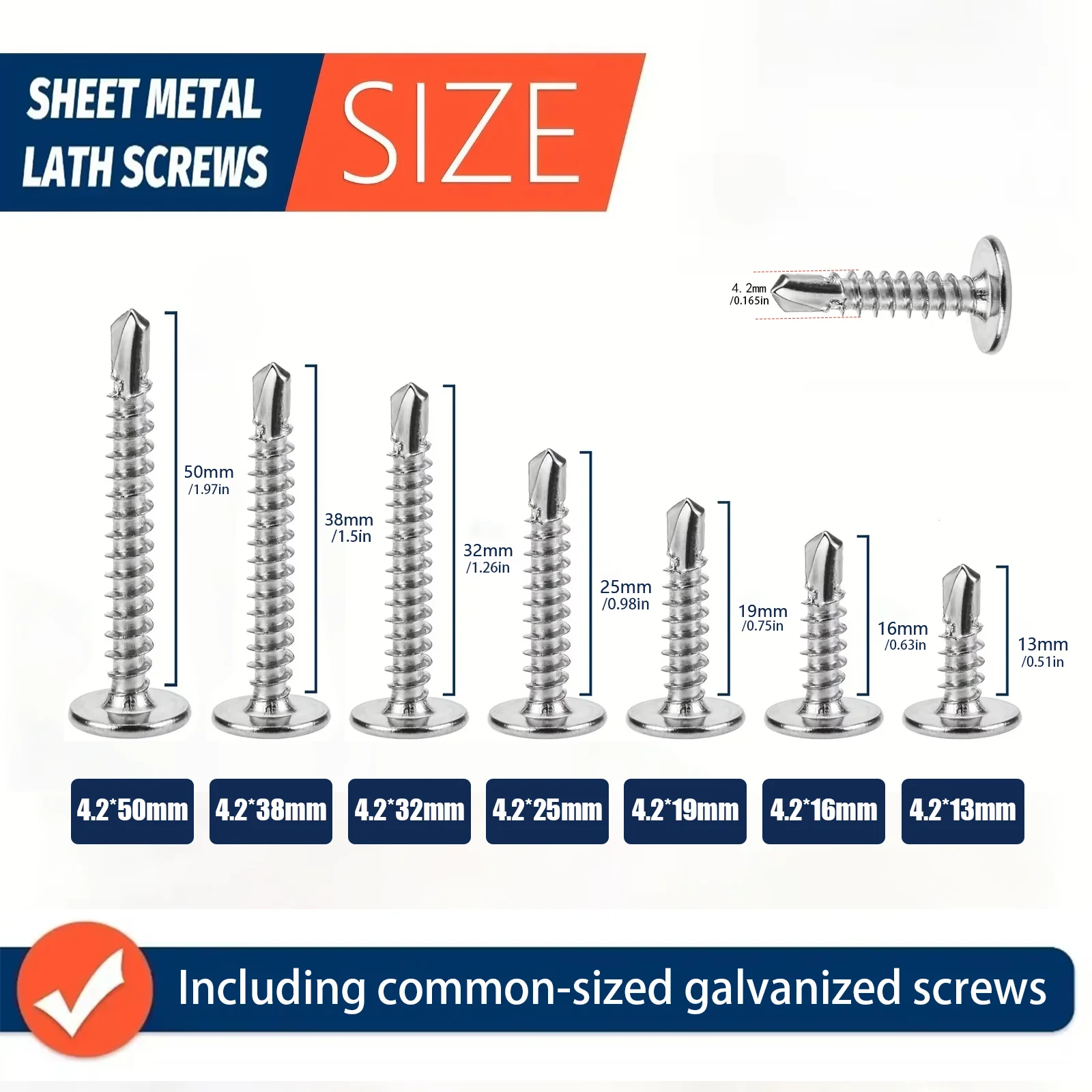 80pcs Modified Truss Head Sheet Metal Screws Assortment Kit Galvanized Metal Self Tapping Drilling Screws for Metal Plastic Wood