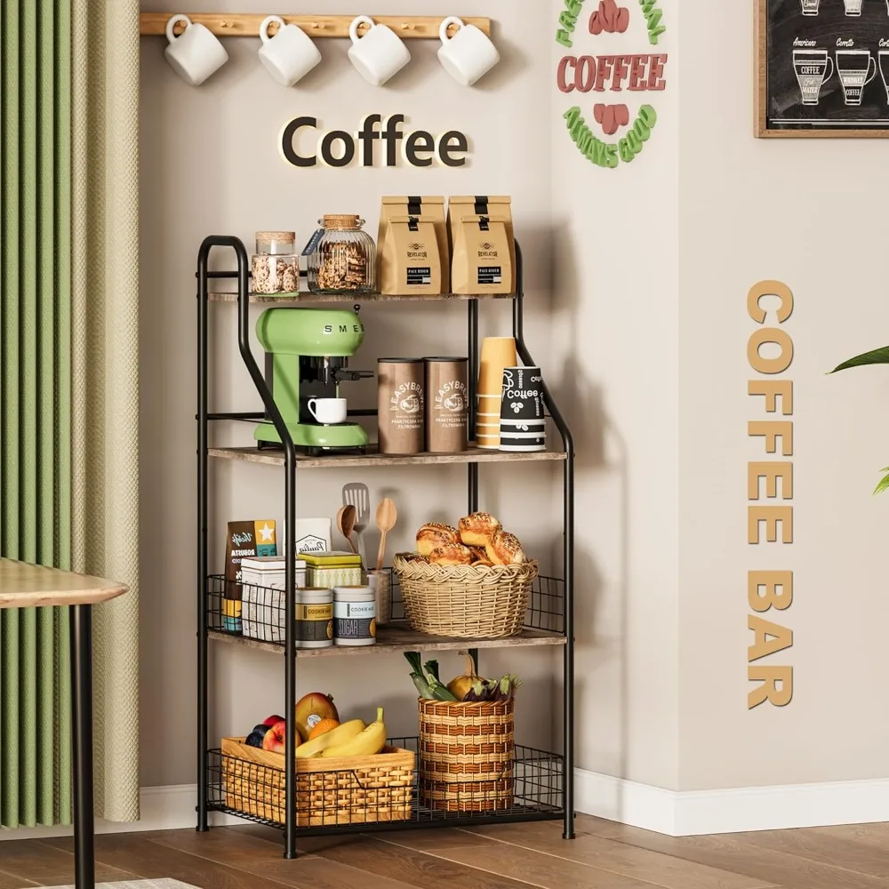 

Microwave Stand with Storage 4-Tier, Bakers Racks for Kitchens, Coffee Bar Microwave Cart with Storage, Metal Bakers Rack