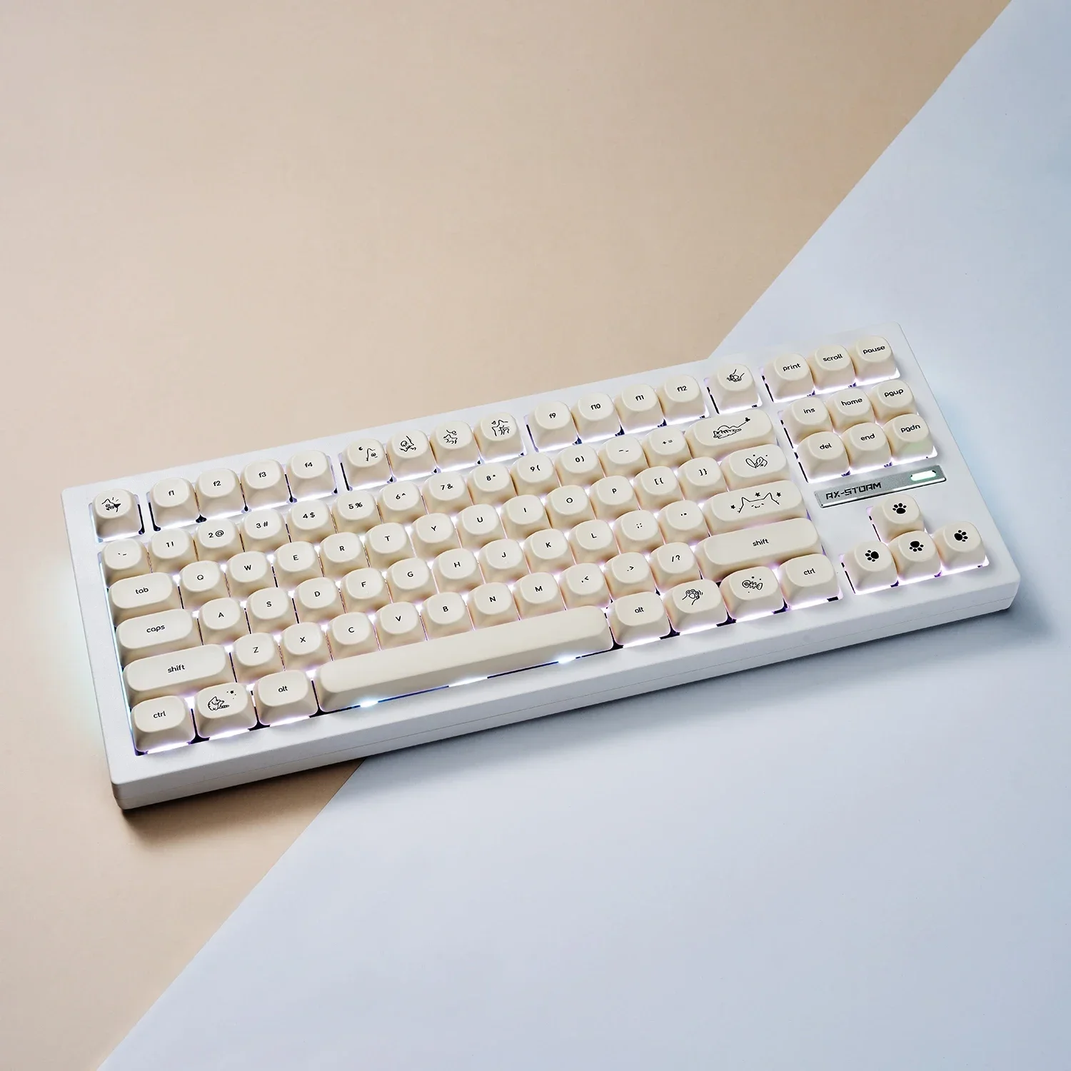Imagem -05 - Simples Branco Leitoso Bonito Gato Cão Tema Keycap 124 Teclas Pbt Sublimação Moa Perfil Bola Redonda Bonés Faça Você Mesmo Teclado Mecânico Keycaps