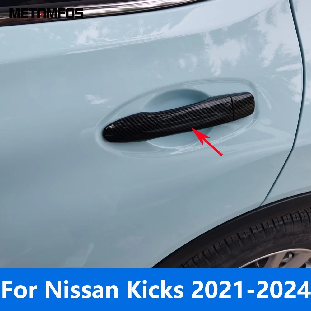 For Nissan Kicks 2021 2022 2023 2024 Carbon Fiber Side Door Handle Catch Cover Trim Protcection Cap Exterior Car Accessories