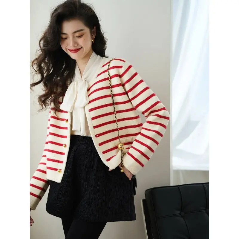 Faionable ort سترة مشغولة من الصوف للنساء شريط نمط صغير Fraance Sle الخريف جديد وصول Ele معطف للسيدات سترة #3