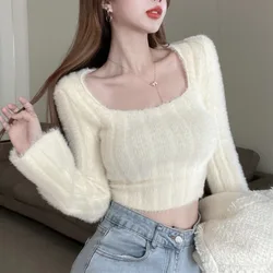 Autumn Winter Knitting Crop Tops Women Skinny Sweaters Bottom Shirts Fashion Female Long Sleeve Pullover Casual Knitted Sweater