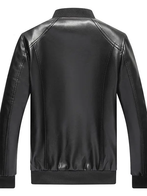 سترة جلدية رجالية جديدة للخريف والشتاء مبطنة بالصوف، إغلاق بسحاب، أكمام طويلة، تصميم عصري بنمط حضري، معطف بنمط ألوان متباينة #4