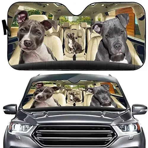 Auto Windshield Sun Shade Pitbull Dogs Windshield Sun Shade Foldable Pitbull Printing Sunshades for Car SUV Truck Heat Insulatio