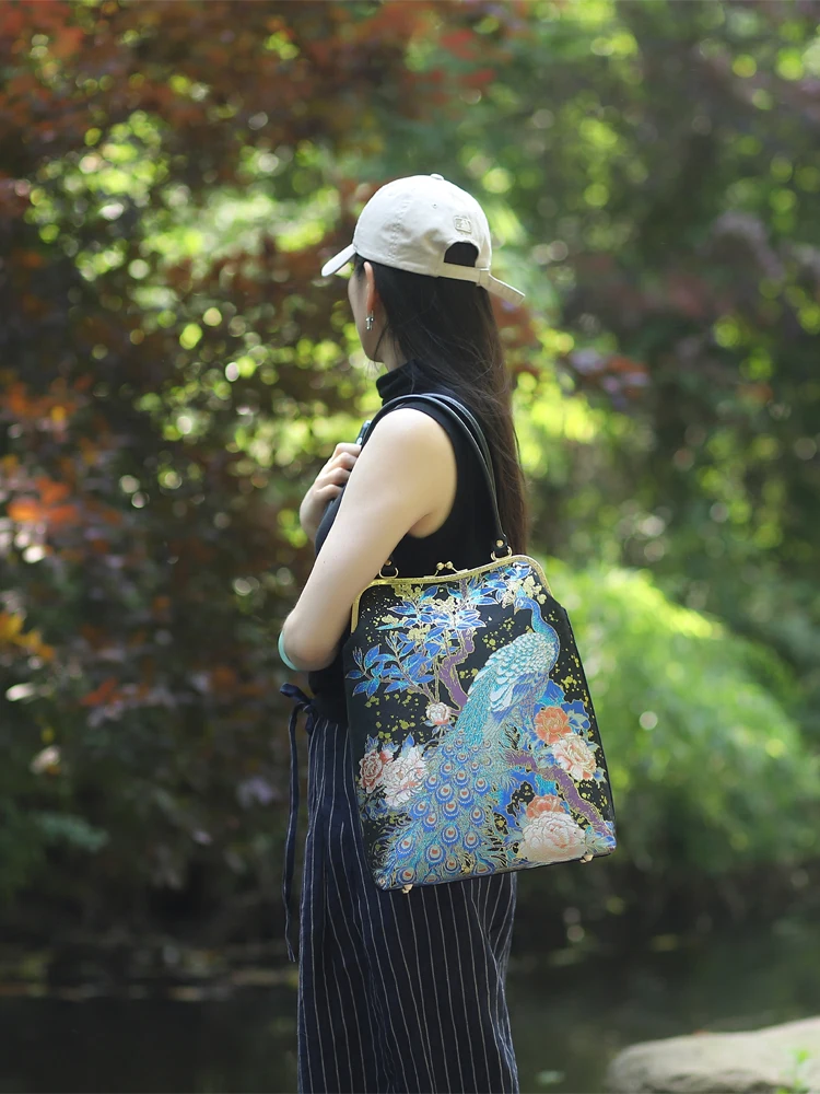 Bolso de mano de gran capacidad para mujer, bolsa de hombro de tela con asa de cuero, Material artesanal, novedad de 2024