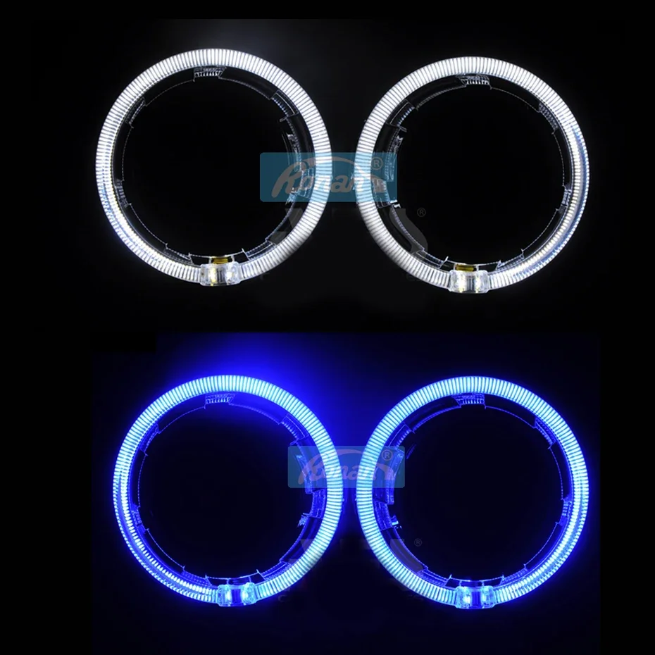 RONAN Car Styling 3,0 pulgadas Bi-LED Angel Eyes bisel integrado cubren los ojos ópticos LED blanco azul sin lente