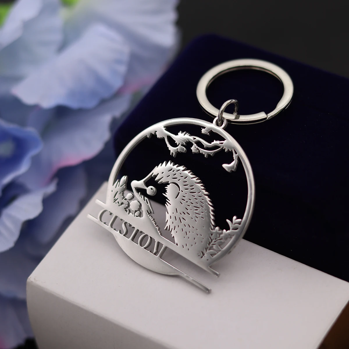 QIAMNI Custom Name Cute Hedgehog Animal Key Chains Souvenir Gifts For Women Men Stainless Steel Laser Engraved Letters Keyring - Image 4