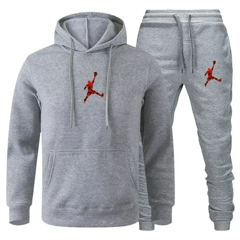 2024 Fashion casual men\'s sports suit hoodie + sports sweatpants two-piece fitness jogging sportswear streetwear