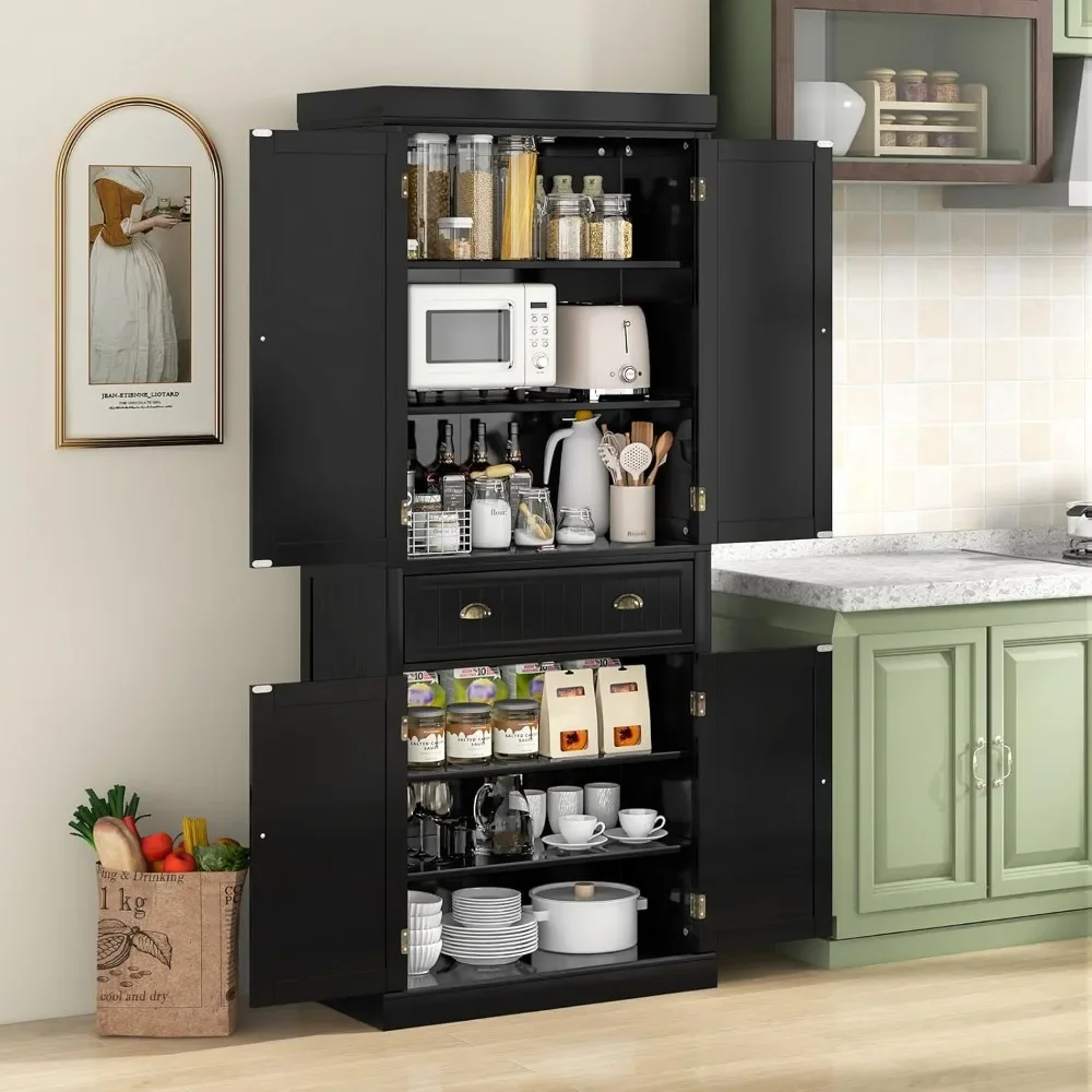 

72" H Living Room Cabinets with 2 Cabinets and Drawer, 30 X 16 X 72 Inch, Adjustable Shelves, Freestanding Storage Cabinet