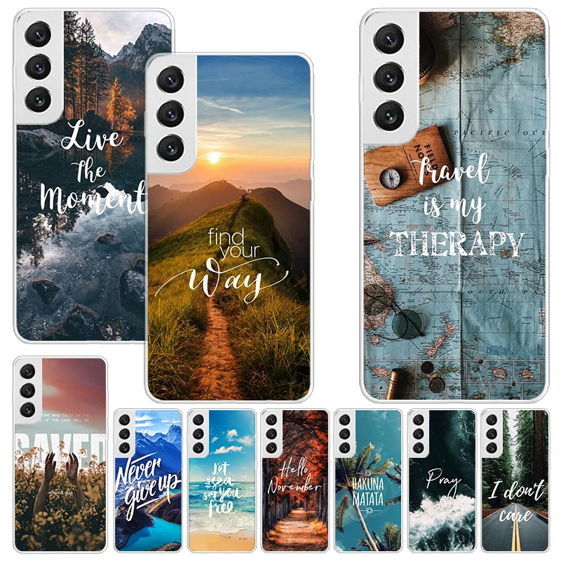 Travel Mountain Beach Proverb Print Soft Case for Samsung Galaxy Note 8 9 10 + 20 Ultra M21 M30S M32 M51 Phone Shell J4 J6 Plus