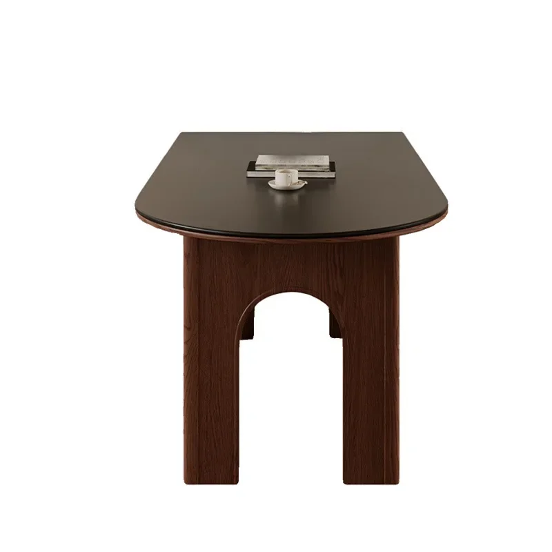 Semi-circular oval island platform retro solid wood rock slab home dining table and chairs