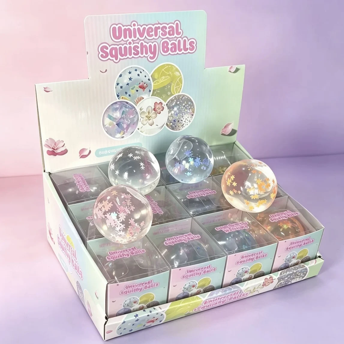 Glitter Sequins Filled Squishy Ball Soft Squeeze Stress Relief Toy Clear Elastic Fidget Ornament Tabletop Decor Gift
