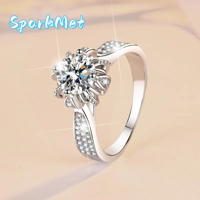 

Кольцо Sparkmet Moissanite 1Ct PT950 Platinum Crown Rose Fountain для женщин - прозрачный муассанит, премиальная текстура, подходит к различным нарядам