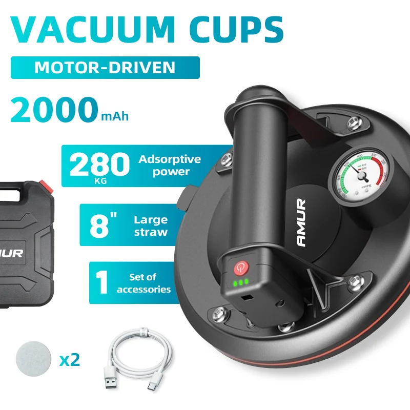 8 Inch 280kg Loading Capacity Air Pump Electric Vacuum Suction Cup Heavy Duty Vacuum Spreader Tile Adsorption Glass Lifting