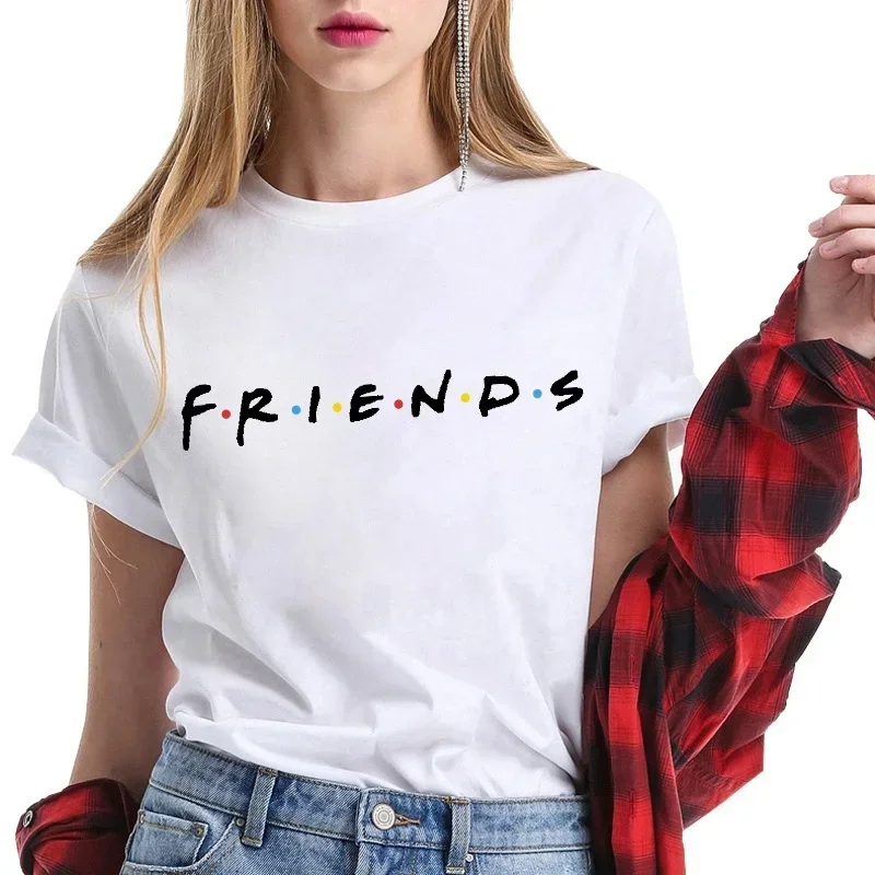 2024 Women\'s Fashion Printed Friends Print T-shirts Summer Casual Loose Round Neck Creative Personalized T-shirts Cotton Tops