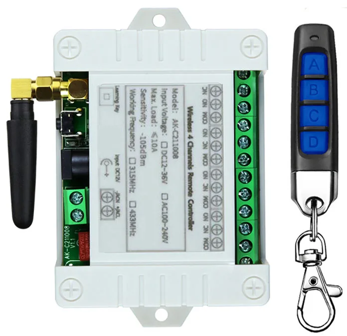 Universal Wireless Remote Control DC 12V 24V 36V 4CH 10A Relay Receiver Module RF Switch Remote Control For Gate Garage Opener